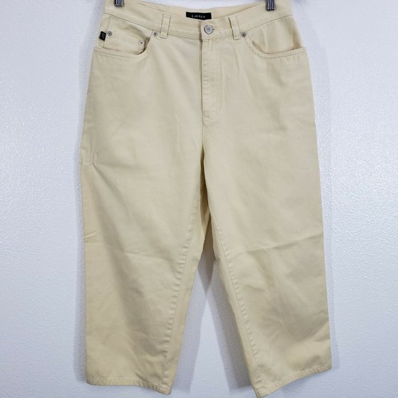 Lauren Ralph Lauren Womens Jeans Cropped Soft yellow Size 8 High Waist Capri - Picture 2 of 10
